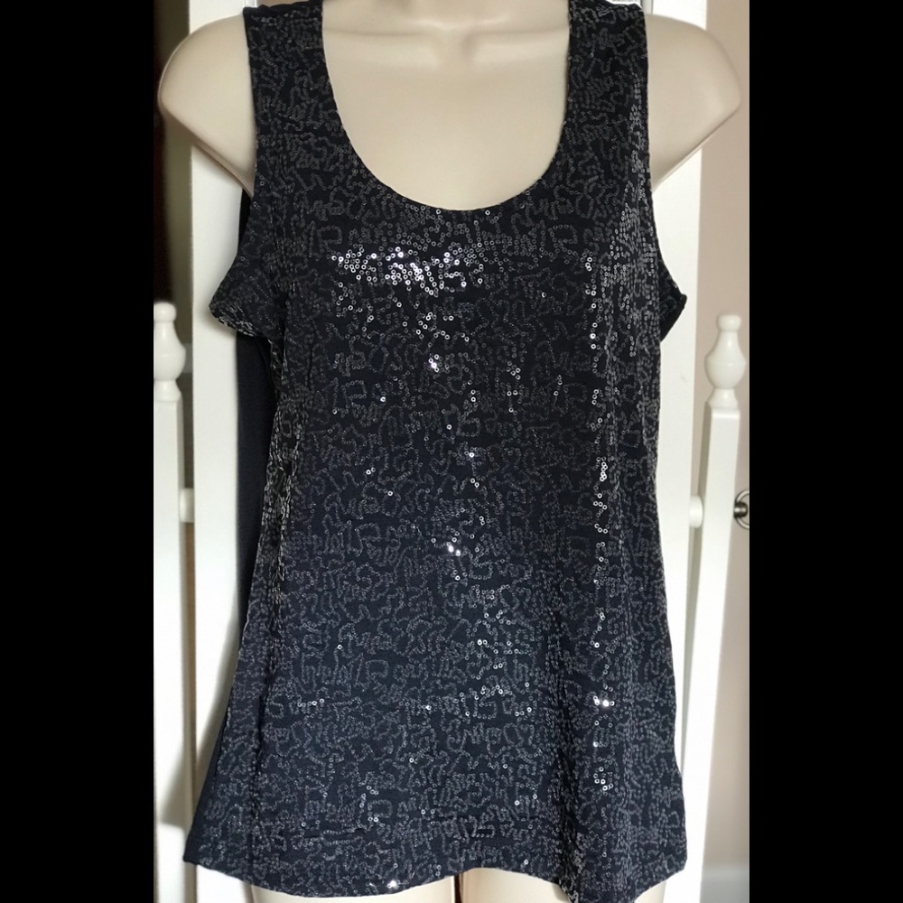 Ellen Tracy Navy Party Top with Sequins size Small